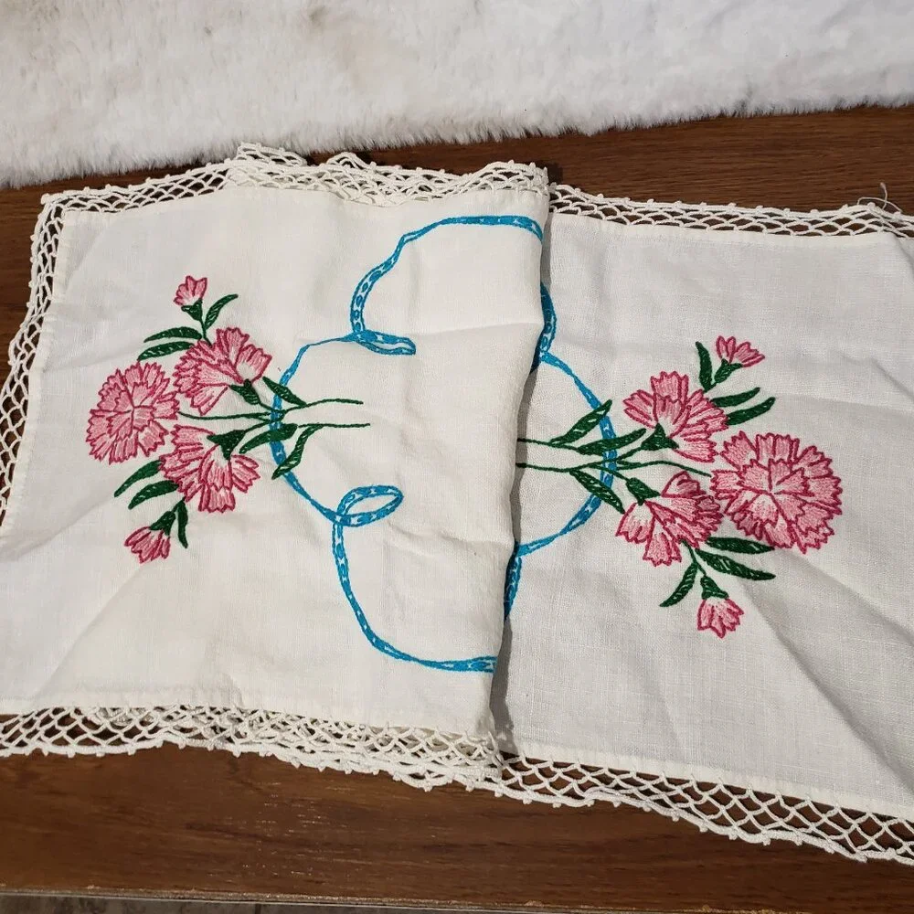 Vintage‎ Cream Ivory Table Runner Mat Decor Embroidered Floral Lace